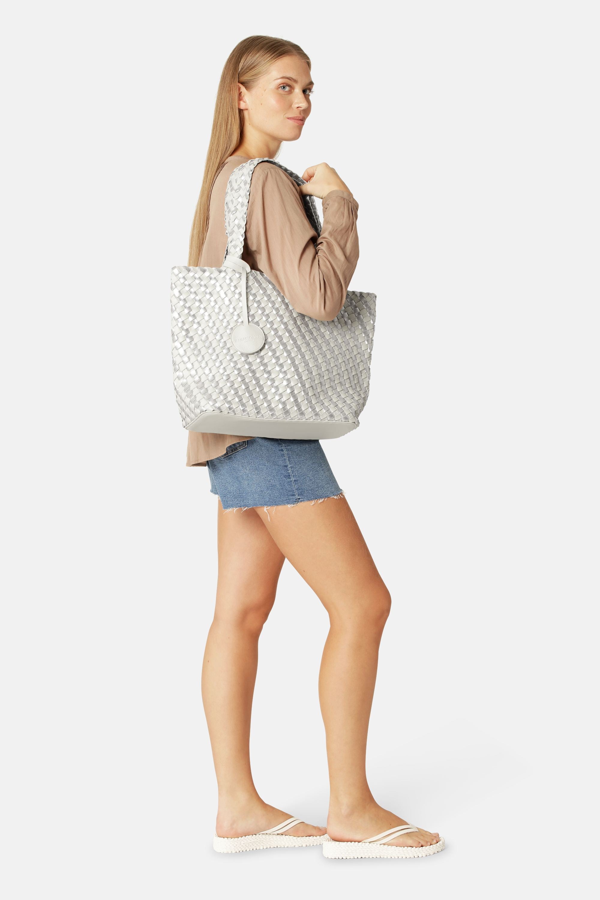 Tote Bag Flettet - Milk Creme Silver